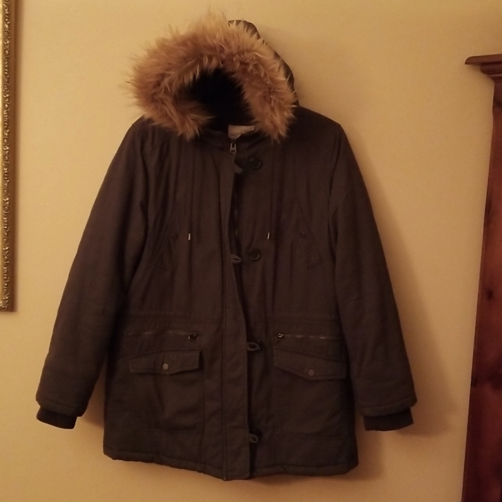 Womens Artic Parka Hooded Jacket Dark Gray